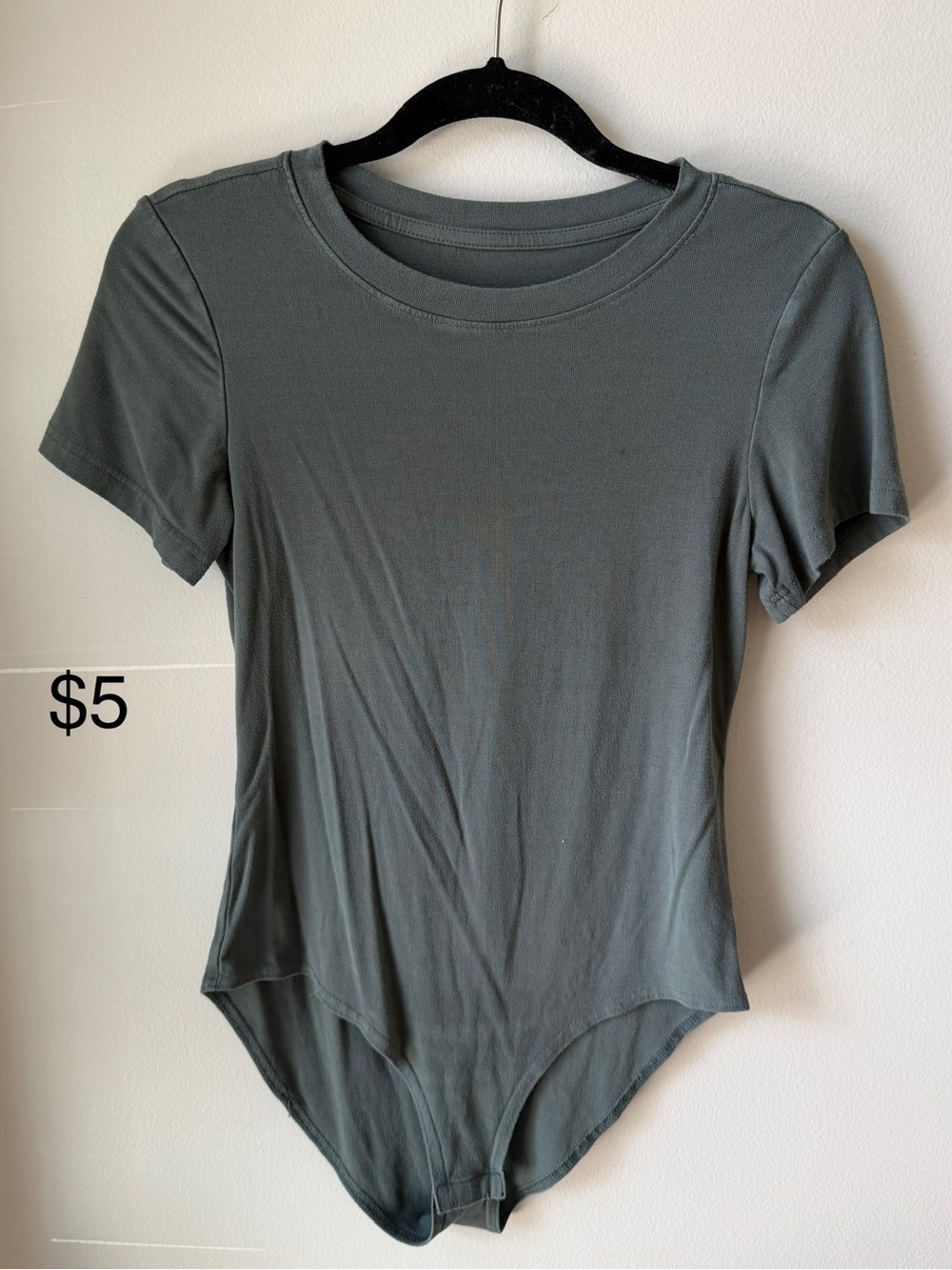 Classic Crewneck Short-Sleeve Bodysuit in Olive Green